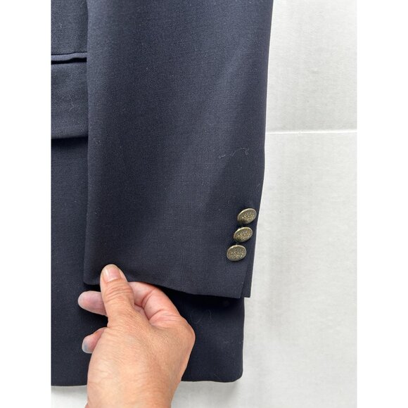 Vtg Oscar de la Renta Blazer Jacket Mens 46R Navy Wool 2-Button Gold Crest - Picture 9 of 10